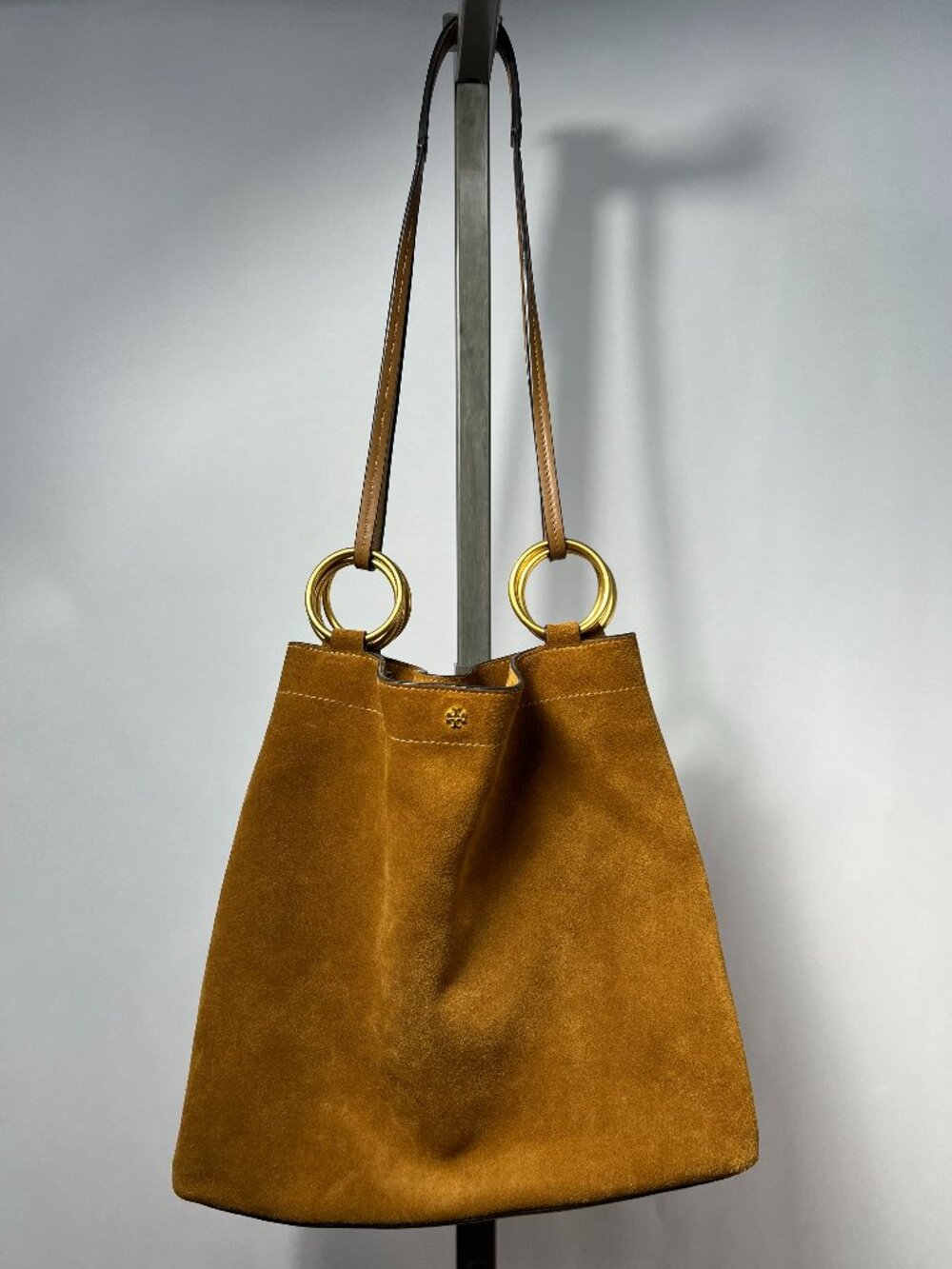TORY BURCH Farrah Suede Tote Bag - Classic Brown/Tiramisu with Gold Hardware